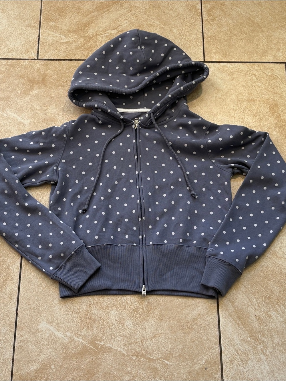 Hollister Navy Hoodie with White Polka Dots
